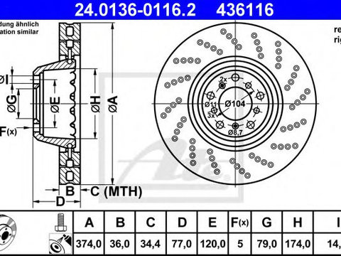 Disc frana BMW Seria 6 (E63) (2004 - 2010) ATE 24.0136-0116.2 piesa NOUA