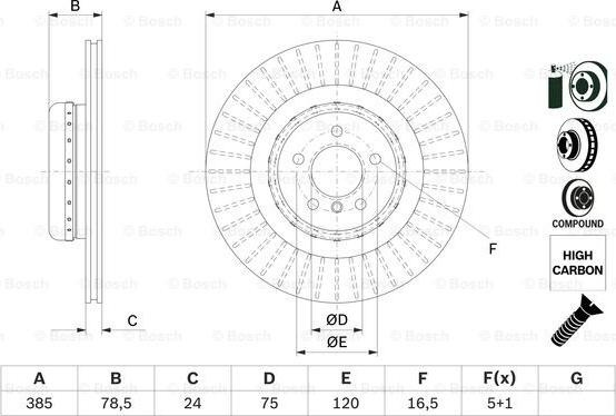 Disc frana BMW X5 - III (F15, F85), Crossover, 08.2013 - 07.2018 BOSCH 0 986 479 E29