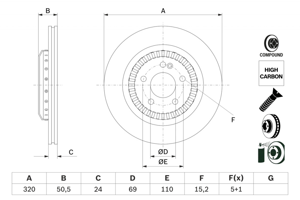 Disc frana BOSCH 0 986 479 H39 pentru MERCEDES-BENZ S-CLASS (W222, V222, X222) 2013-2020