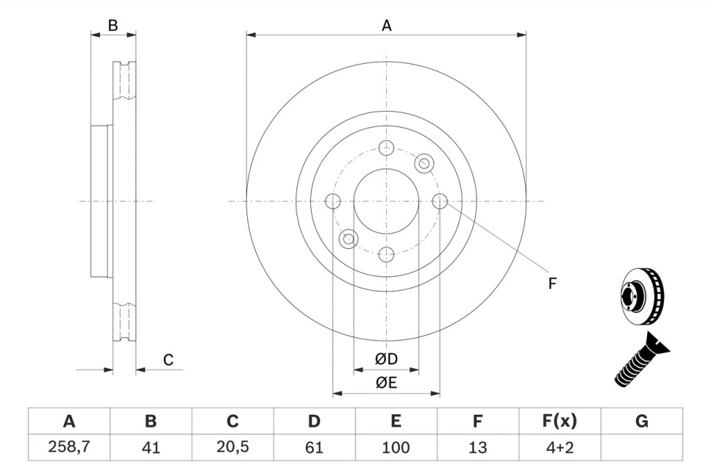 Disc frana BOSCH DACIA LOGAN MCV (KS_) 2007-2015 - 0 986 478 124