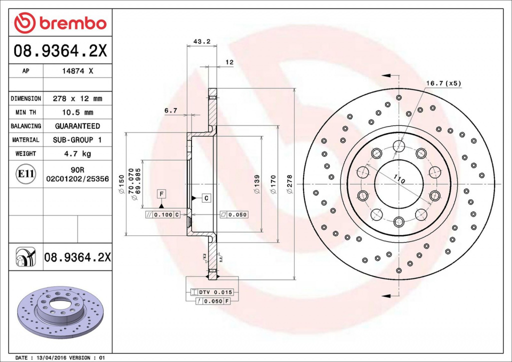 Disc frana BREMBO 08.9364.2X