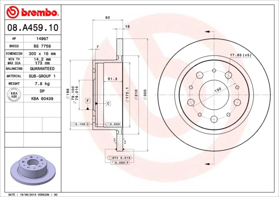 Disc frana BREMBO 08.A459.10 pentru CITROEN JUMPER II caroserie 2006 2007 2008 2009 2010 2011 2012 2013 2014 2015 2016 2017 2018 2019 2020
