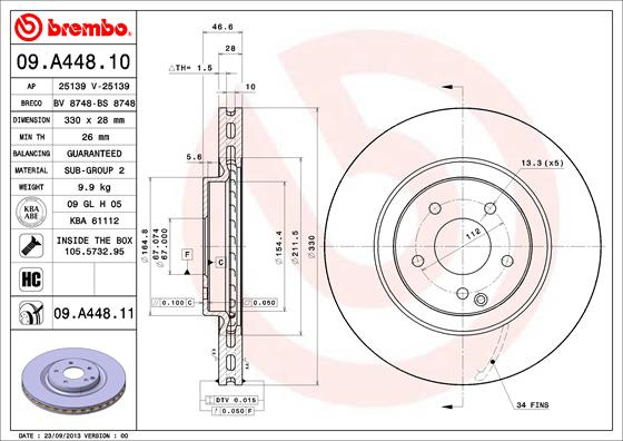 Disc frana BREMBO 09.A448.11 pentru masina MERCEDES-BENZ C-CLASS (W203) 2005 2006 2007