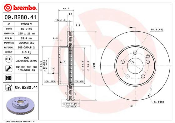 Disc frana BREMBO 09.B280.41 se potriveste la MERC