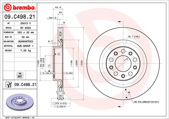 Disc frana BREMBO 09.C498.21 se potriveste la ALFA ROMEO GIULIA (952_) 2015 2016 2017 2018 2019 2020 2021 2022 2023