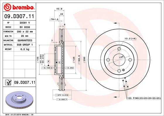 Disc frana BREMBO 09.D307.11 se potriveste la MAZD