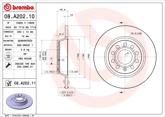Disc frana Brembo AUDI A3 Sportback (8PA) 2004-2013 - 08.A202.11