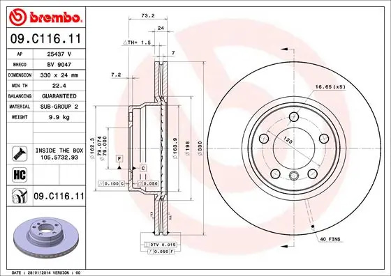Disc frana Brembo BMW 3 Touring (F31) 2012-2019 - 09.C116.11