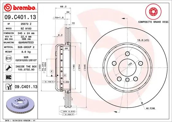 Disc frana Brembo BMW (BRILLIANCE) 3 SERIES (F30, F35) 2012-2018 - 09.C401.13