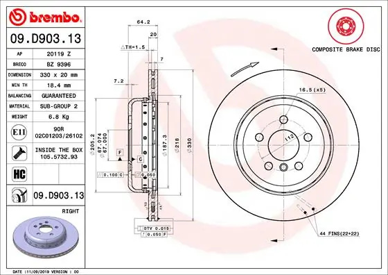 Disc frana Brembo BMW X3 Van (G01) 2017-2023 - 09.D903.13