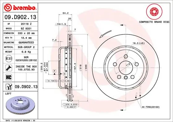 Disc frana Brembo BMW X6 (G06, F96) 2019-2025 - 09.D902.13