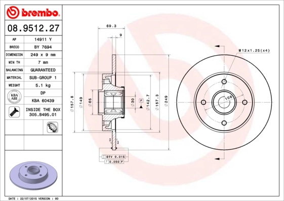 Disc frana Brembo PEUGEOT 207 SW caroserie inchisa/combi (WK_) 2007-2012 - 08.9512.27