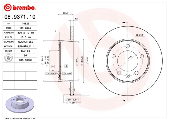 Disc frana Brembo RENAULT MASTER II platou / sasiu (ED/HD/UD) 1997-2011 - 08.9371.10