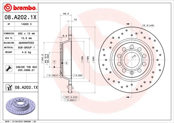 Disc frana Brembo VW GOLF VI Variant (AJ5) 2009-2013 - 08.A202.1X