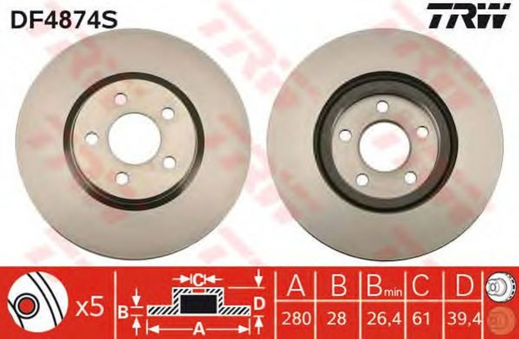 Disc frana CHRYSLER PT CRUISER Cabriolet TRW DF4874S