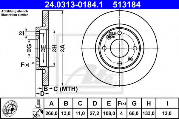 Disc frana CITROËN C3 I (FC_) (2002 - 2016) ATE 24.0313-0184.1