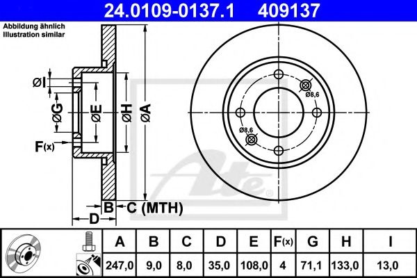 Disc frana CITROEN C2 (JM) (2003 - 2016) ATE 24.0109-0137.1 piesa NOUA