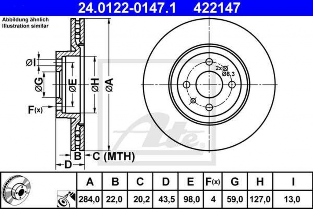 Disc frana CITROEN NEMO combi ATE 24012201471