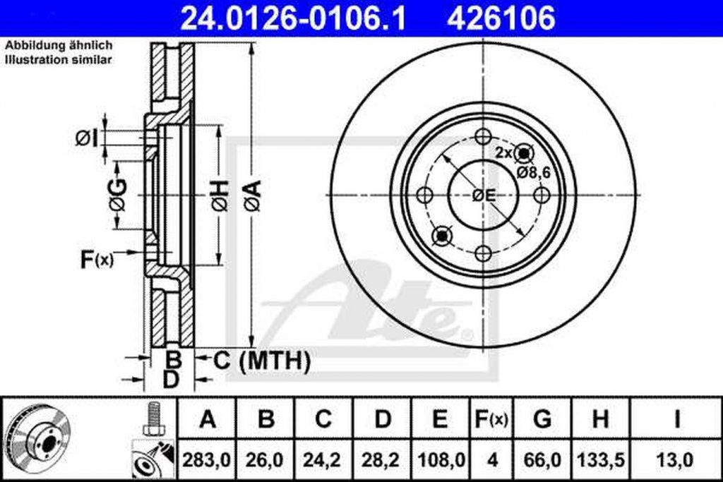 Disc frana CITROEN XANTIA Break X2 ATE 24012601061