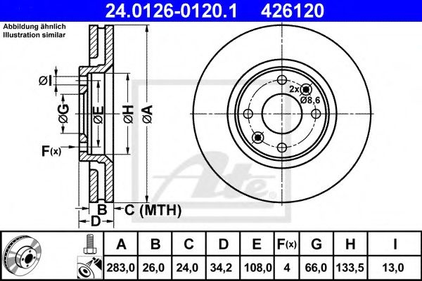 Disc frana CITROEN XSARA PICASSO (N68) (1999 - 2016) ATE 24.0126-0120.1 piesa NOUA