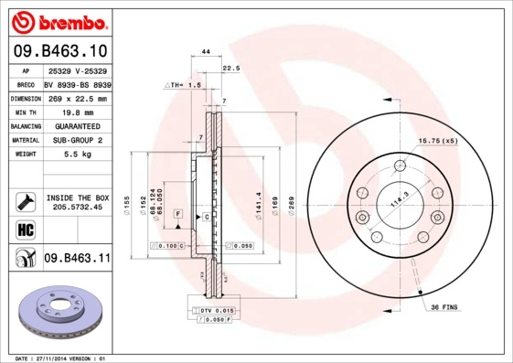 Disc frana ~ Dacia Duster 2010 2011 2012 2013 2014 2015 2016 2017 2018 2019 2020 2021 2022 2023 2024 ~ 09.B463.11 ~ BREMBO