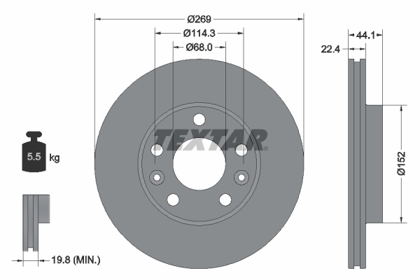 Disc frana ~ Dacia Duster 2010 2011 2012 2013 2014 2015 2016 2017 2018 2019 2020 2021 2022 2023 2024 ~ 92272603 ~ TEXTAR