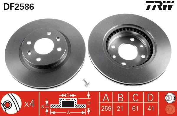 Disc frana # Dacia Sandero 2010 2011 2012 2013 2014 2015 2016 2017 2018 2019 2020 2021 2022 2023 2024 2025 # DF2586 # TRW