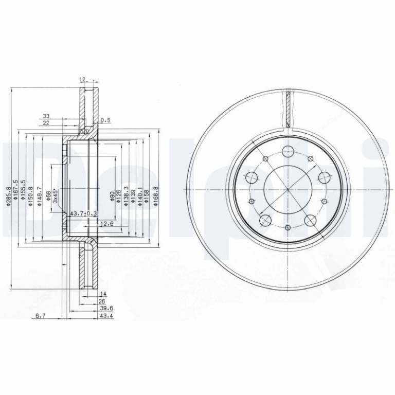 Disc frana DELPHI BG3513 pentru VOLVO S70 (874) 19