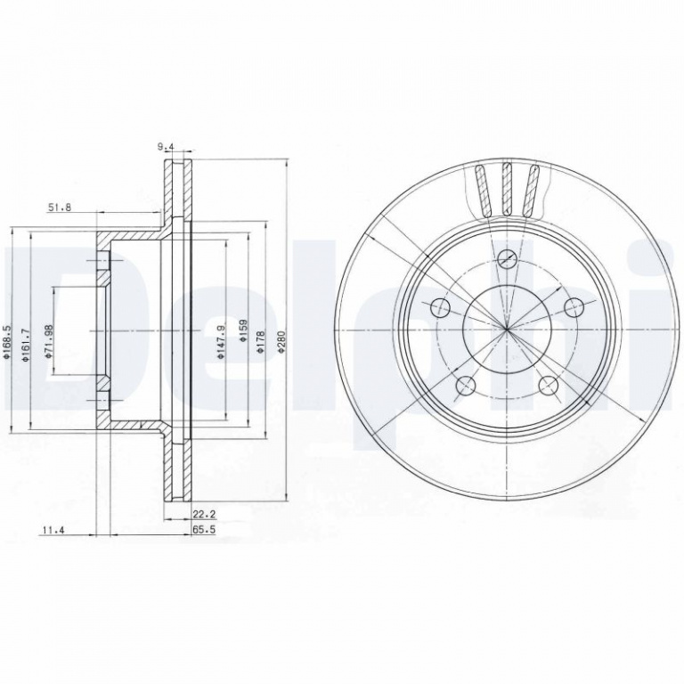 Disc frana DELPHI BG3532 pentru JEEP CHEROKEE (XJ) 1986 1987 1988 1989 1990 1991 1992 1993 1994 1995 1996 1997 1998 1999 2000 2001