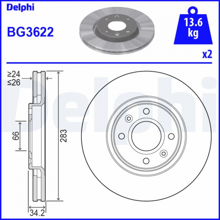 Disc frana DELPHI BG3622 pentru masina PEUGEOT 5008 (0U_, 0E_) 2009 2010 2011 2012 2013 2014 2015 2016 2017