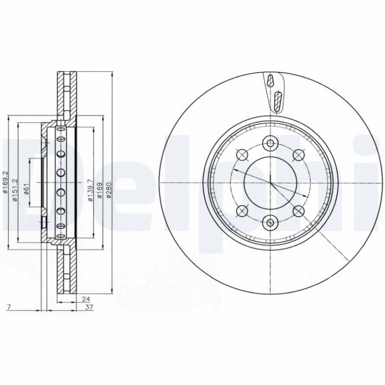 Disc frana DELPHI BG4536C la masina DACIA DOKKER Express Autoutilitara/limuzina spatioasa 2012 2013 2014 2015 2016 2017 2018 2019 2020 2021 2022 2023 2024