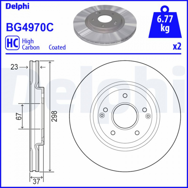 Disc frana DELPHI BG4970C compatibil cu SSANGYONG TIVOLI 2015 2016 2017 2018 2019 2020 2021 2022 2023 2024 2025