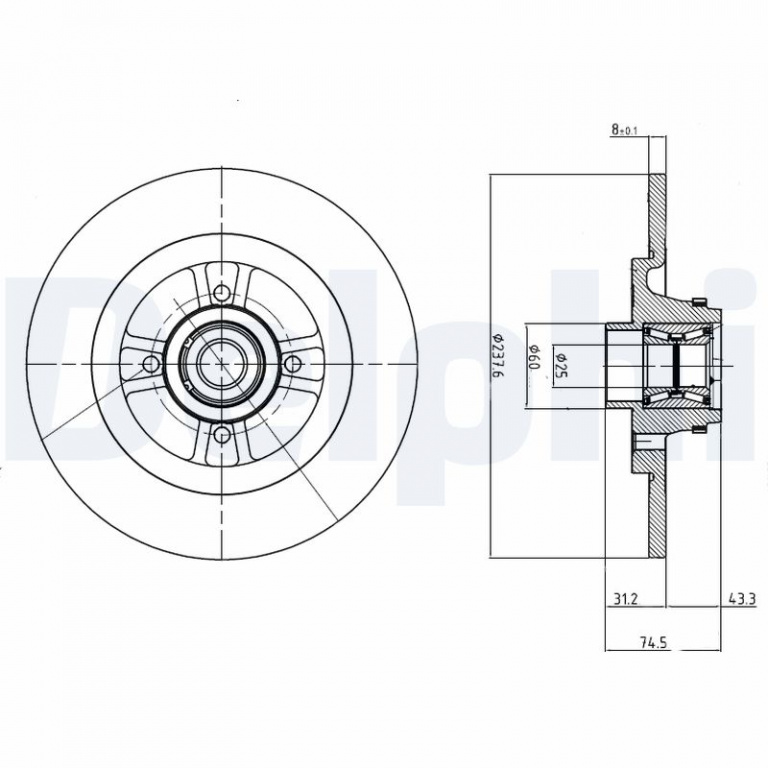 Disc frana DELPHI BG9025RS pentru RENAULT 19 II (B/C53_) 1992 1993 1994 1995 1996 1997 1998 1999 2000 2001