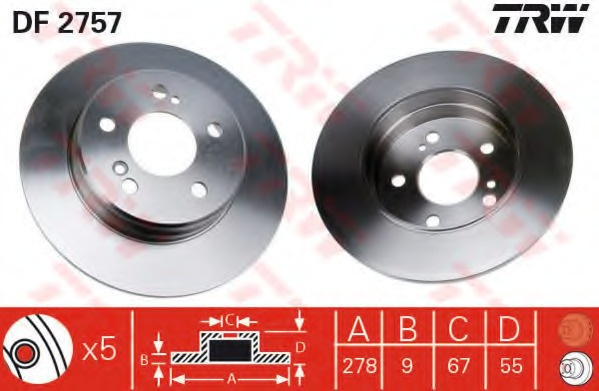 Disc frana DF2757 TRW pentru Mercedes-benz Limuzina Mercedes-benz Kombi Mercedes-benz E-class Mercedes-benz Cl-class Mercedes-benz S-class Mercedes-benz C-class Mercedes-benz Slk Mercedes-benz Clk