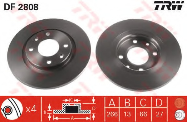 Disc frana DF2808 TRW pentru CitroEn Berlingo Peugeot Partner Peugeot Ranch Peugeot Grand CitroEn C3 CitroEn C2 CitroEn C-elysee Peugeot 301 CitroEn C4