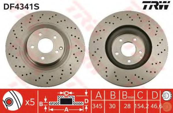 Disc frana DF4341S TRW pentru Mercedes-benz C-class Mercedes-benz Clk Mercedes-benz Slk