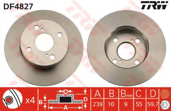 Disc frana DF4827 TRW pentru Toyota Corolla