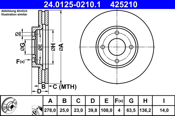 Disc frana ~ ECOSPORT 1.5 Ti SUV 1,499 112 benzina ~ 24.0125-0210.1 ~ ATE