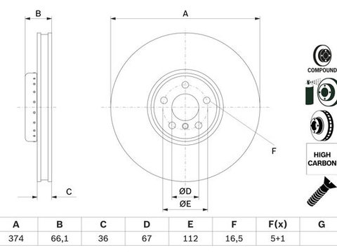 DISC FRANA Fata Dreapta BMW 7 (G11, G12) BOSCH 0 986 479 F54 2015 2016 2017 2018 2019 2020