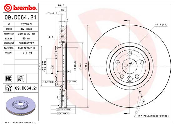 DISC FRANA ~ Fata Dreapta/Stanga LAND ROVER RANGE ROVER VELAR (L560) 2017 ~ 09.D064.21 ~ BREMBO