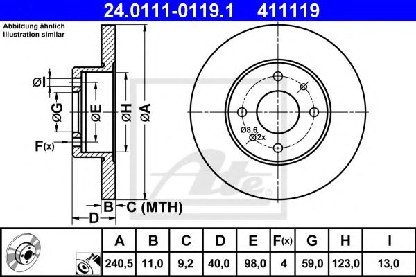 Disc frana FIAT 500 C (312) (2009 - 2016) ATE 24.0111-0119.1 piesa NOUA