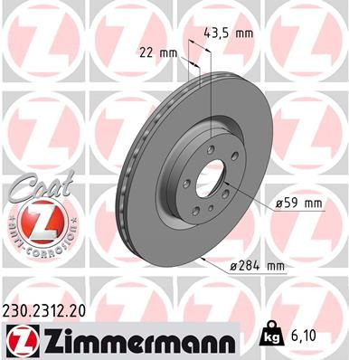 Disc frana # Fiat 500l 2012 2013 2014 2015 2016 2017 2018 2019 2020 2021 2022 2023 2024 2025 # 230 2312 20 # ZIMMERMANN