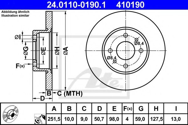 Disc frana FIAT BRAVO II (198) (2006 - 2016) ATE 24.0110-0190.1 piesa NOUA