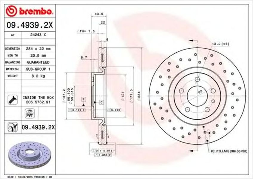 Disc frana FIAT DOBLO microbus 263 152 BREMBO 0949392X