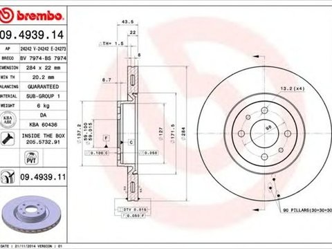 Disc frana FIAT IDEA 350 BREMBO 09493911