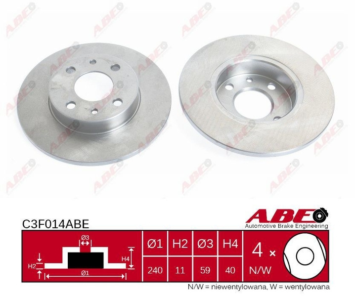 Disc frana FIAT PUNTO 176 Producator ABE C3F014ABE