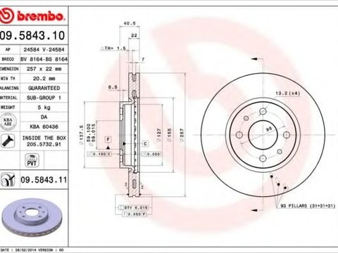 Disc frana FIAT QUBO (225) (2008 - 2020) BREMBO 09.5843.11