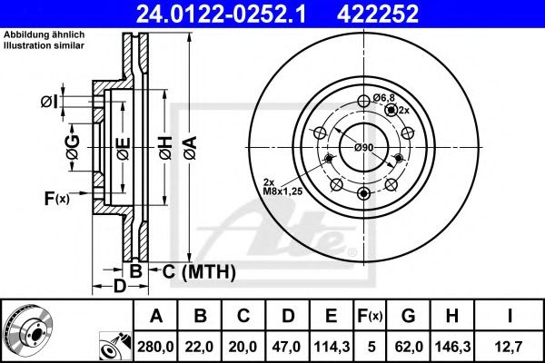 Disc frana FIAT SEDICI (FY) (2006 - 2016) ATE 24.0122-0252.1 piesa NOUA