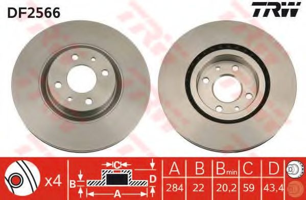 Disc frana FIAT STILO (192) (2001 - 2010) TRW DF2566 piesa NOUA