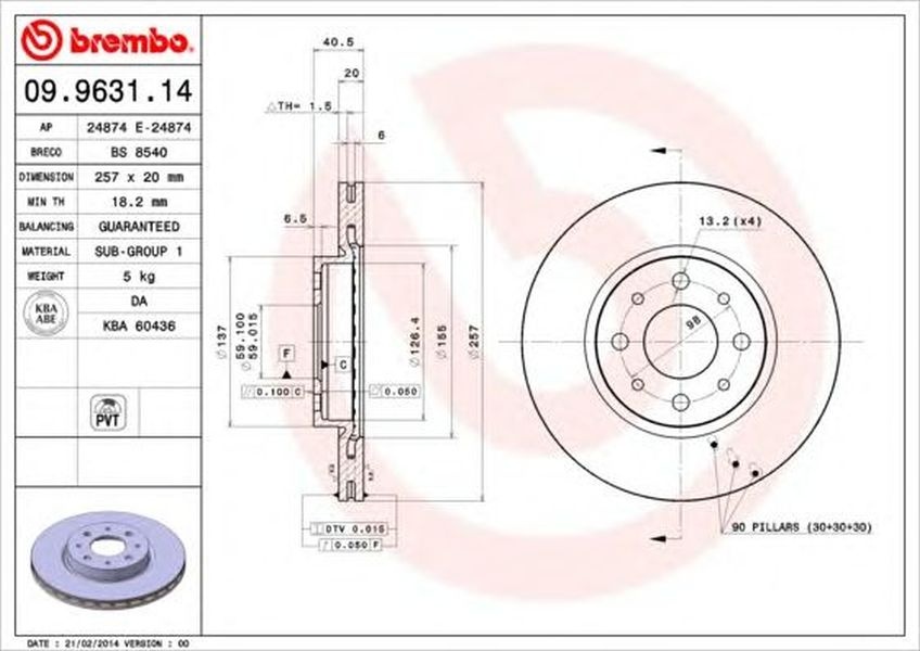 Disc frana FIAT TIPO 160 BREMBO 09963114